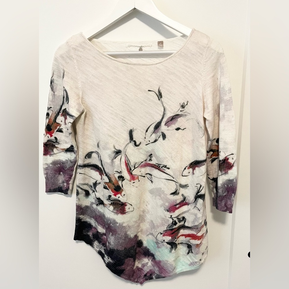Anthropologie Knitted & Knotted Morning Walk Sweater XS Rare Koi Fish Pullover